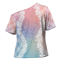 Hawaii Aloha Plumeria Lei Pastel Candy Palaka Cross Shoulder Shirt - Polynesian Pride