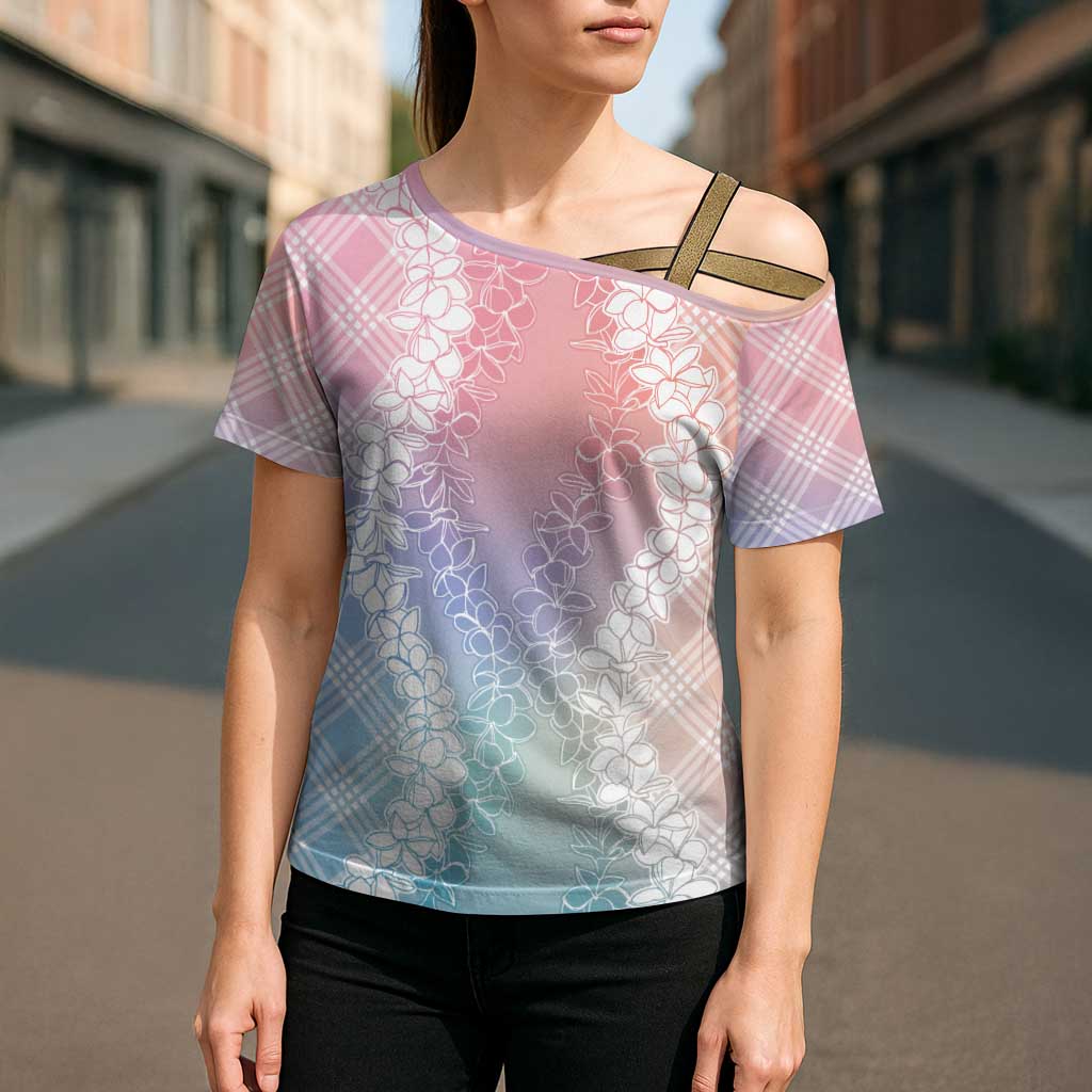 Hawaii Aloha Plumeria Lei Pastel Candy Palaka Cross Shoulder Shirt - Polynesian Pride