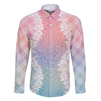 Hawaii Aloha Plumeria Lei Pastel Candy Palaka Family Matching Long Sleeve Bodycon Dress and Hawaiian Shirt - Polynesian Pride