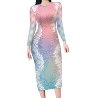 Hawaii Aloha Plumeria Lei Pastel Candy Palaka Family Matching Long Sleeve Bodycon Dress and Hawaiian Shirt - Polynesian Pride