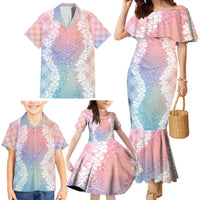 Hawaii Aloha Plumeria Lei Pastel Candy Palaka Family Matching Mermaid Dress and Hawaiian Shirt - Polynesian Pride