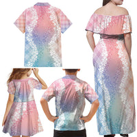 Hawaii Aloha Plumeria Lei Pastel Candy Palaka Family Matching Off Shoulder Maxi Dress and Hawaiian Shirt - Polynesian Pride