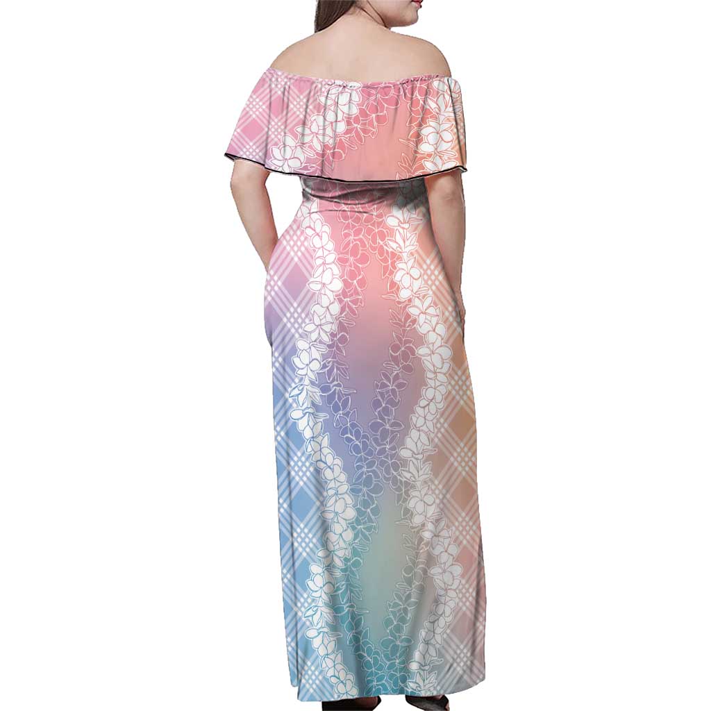 Hawaii Aloha Plumeria Lei Pastel Candy Palaka Family Matching Off Shoulder Maxi Dress and Hawaiian Shirt - Polynesian Pride