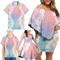 Hawaii Aloha Plumeria Lei Pastel Candy Palaka Family Matching Off Shoulder Short Dress and Hawaiian Shirt - Polynesian Pride