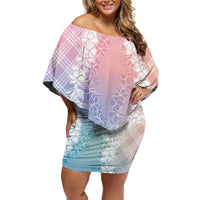Hawaii Aloha Plumeria Lei Pastel Candy Palaka Family Matching Off Shoulder Short Dress and Hawaiian Shirt - Polynesian Pride