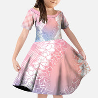 Hawaii Aloha Plumeria Lei Pastel Candy Palaka Family Matching Short Sleeve Bodycon Dress and Hawaiian Shirt - Polynesian Pride