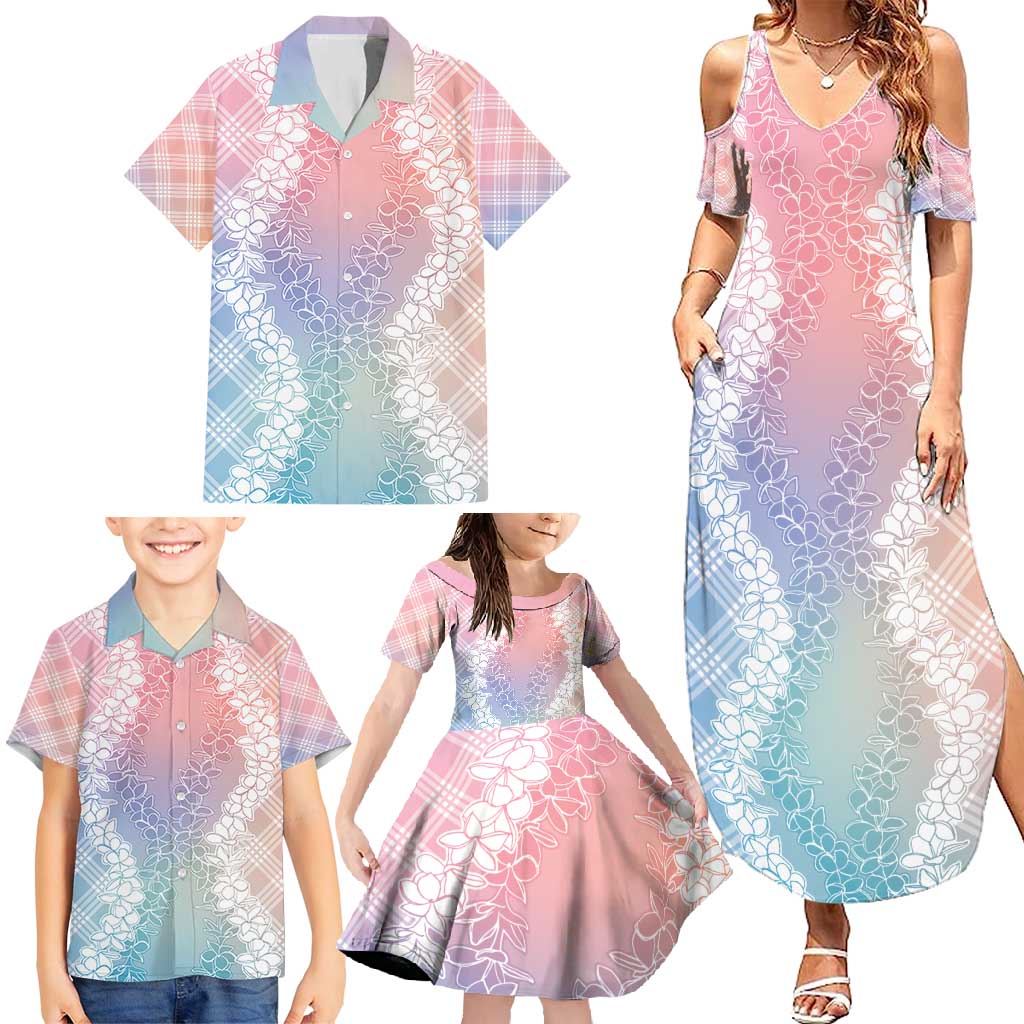 Hawaii Aloha Plumeria Lei Pastel Candy Palaka Family Matching Summer Maxi Dress and Hawaiian Shirt - Polynesian Pride
