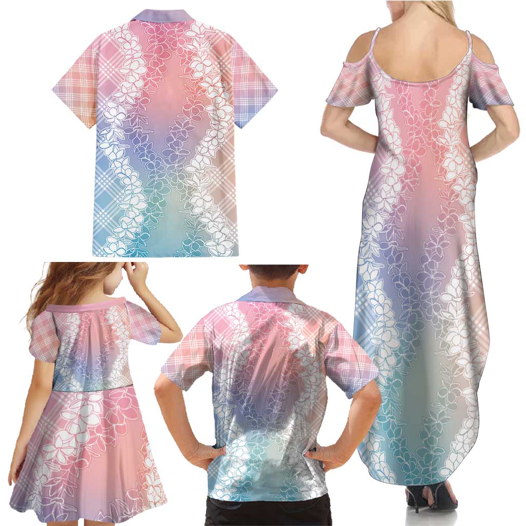 Hawaii Aloha Plumeria Lei Pastel Candy Palaka Family Matching Summer Maxi Dress and Hawaiian Shirt - Polynesian Pride