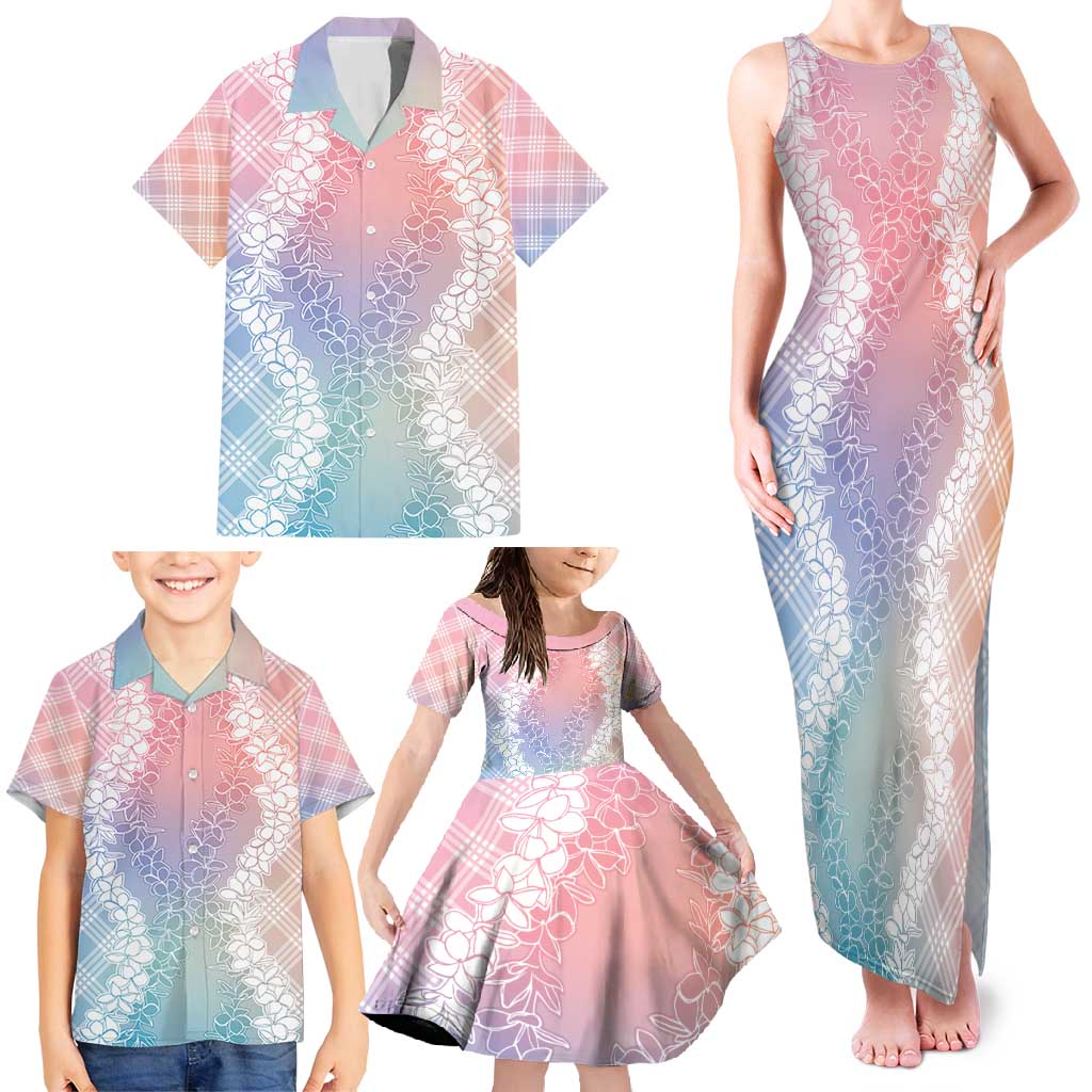 Hawaii Aloha Plumeria Lei Pastel Candy Palaka Family Matching Tank Maxi Dress and Hawaiian Shirt - Polynesian Pride