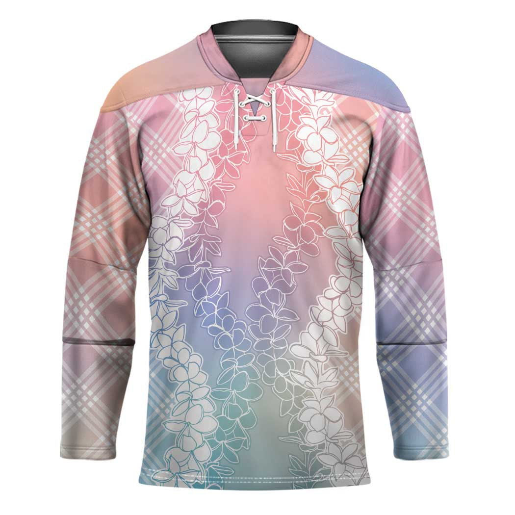 Hawaii Aloha Plumeria Lei Pastel Candy Palaka Hockey Jersey - Polynesian Pride