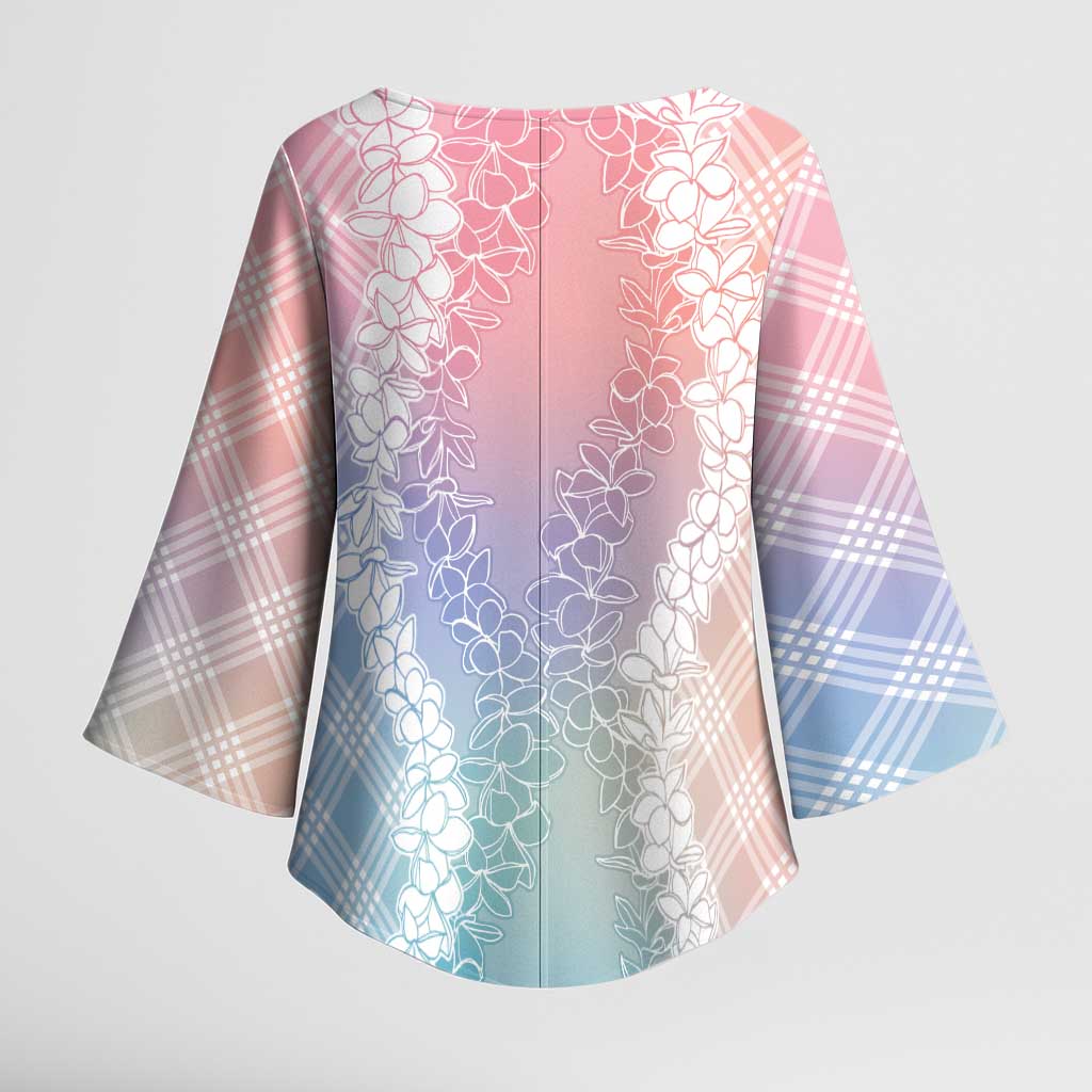 Hawaii Aloha Plumeria Lei Pastel Candy Palaka Kimono Sleeve Blouse - Polynesian Pride