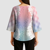 Hawaii Aloha Plumeria Lei Pastel Candy Palaka Kimono Sleeve Blouse - Polynesian Pride