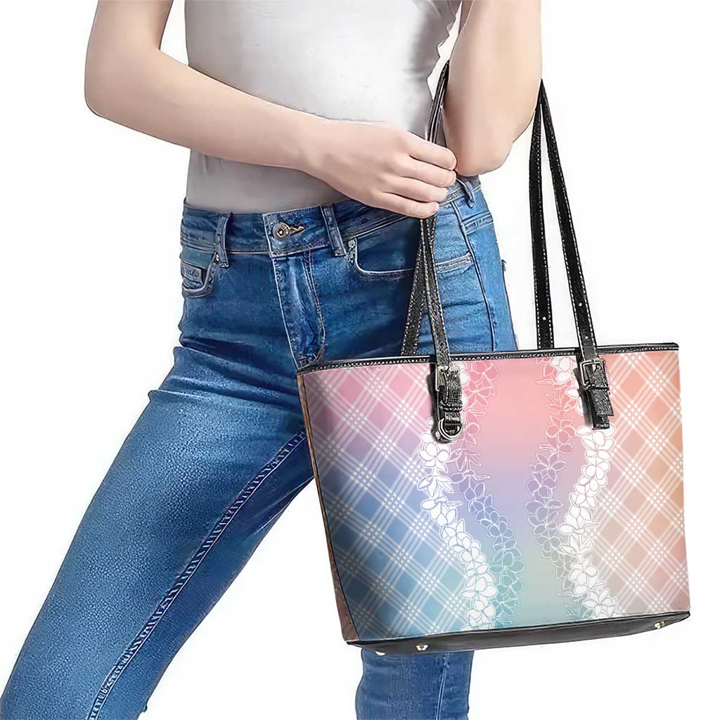 Hawaii Aloha Plumeria Lei Pastel Candy Palaka Leather Tote Bag - Polynesian Pride