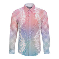 Hawaii Aloha Plumeria Lei Pastel Candy Palaka Long Sleeve Button Shirt - Polynesian Pride