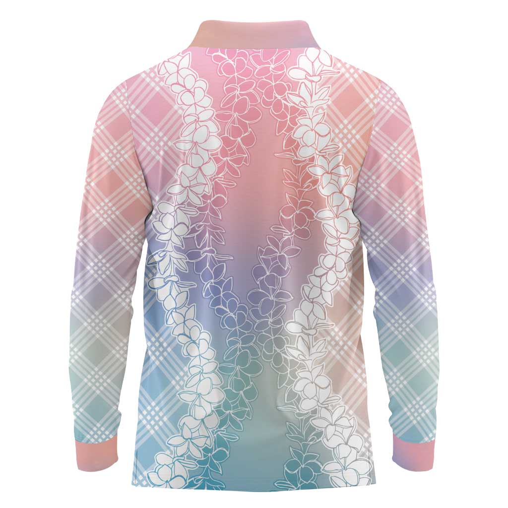 Hawaii Aloha Plumeria Lei Pastel Candy Palaka Long Sleeve Polo Shirt - Polynesian Pride