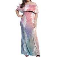 Hawaii Aloha Plumeria Lei Pastel Candy Palaka Off Shoulder Maxi Dress - Polynesian Pride