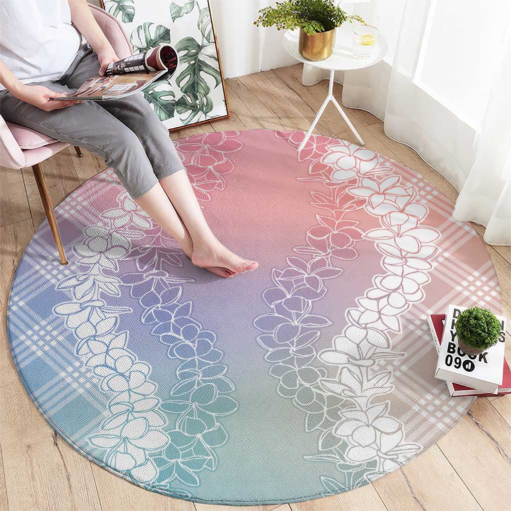 Hawaii Aloha Plumeria Lei Pastel Candy Palaka Round Carpet - Polynesian Pride