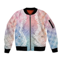 Hawaii Aloha Plumeria Lei Pastel Candy Palaka Sleeve Zip Bomber Jacket - Polynesian Pride