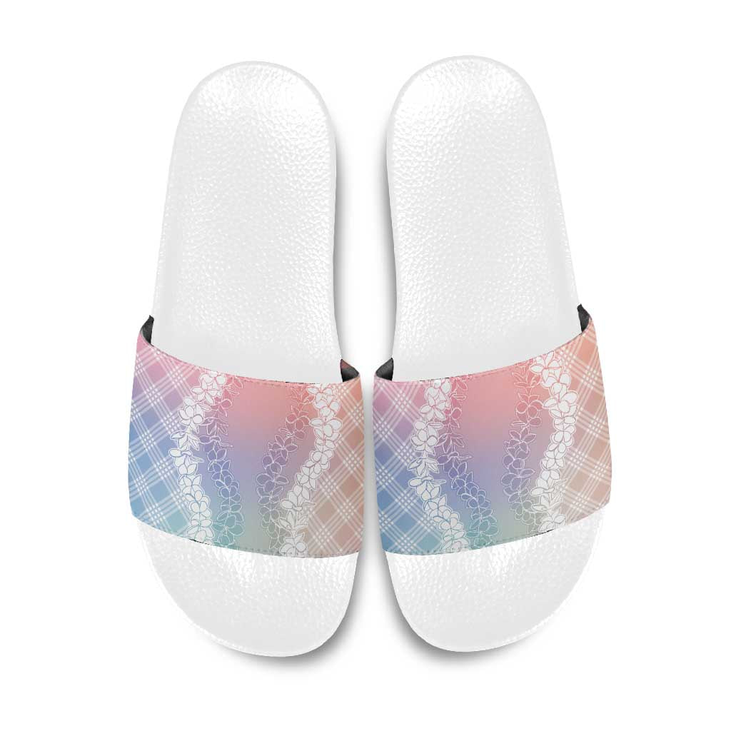 Hawaii Aloha Plumeria Lei Pastel Candy Palaka Slide Sandals - Polynesian Pride
