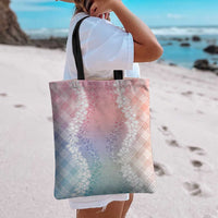 Hawaii Aloha Plumeria Lei Pastel Candy Palaka Tote Bag - Polynesian Pride