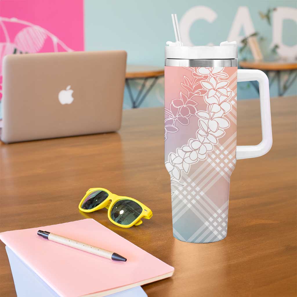 Hawaii Aloha Plumeria Lei Pastel Candy Palaka Tumbler With Handle - Polynesian Pride