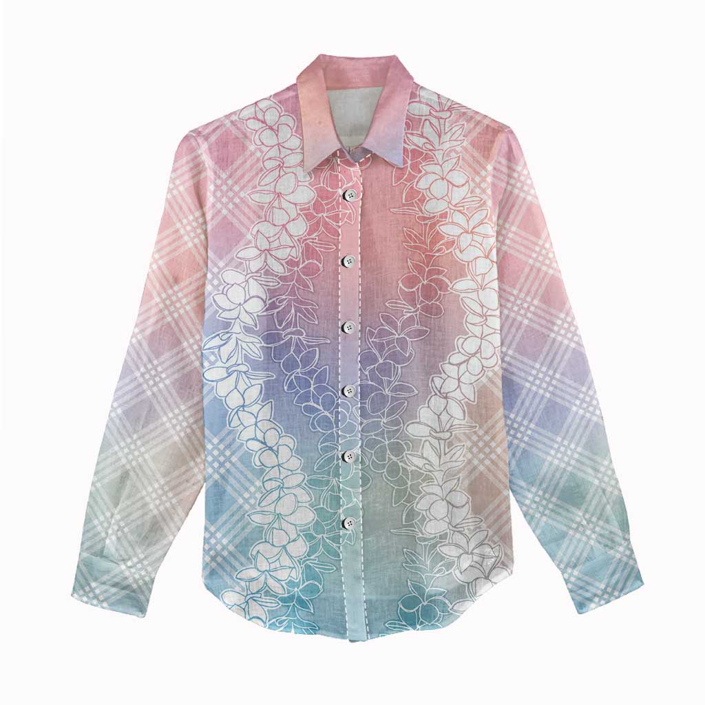 Hawaii Aloha Plumeria Lei Pastel Candy Palaka Women Casual Shirt - Polynesian Pride