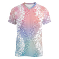 Hawaii Aloha Plumeria Lei Pastel Candy Palaka Women V-Neck T-Shirt - Polynesian Pride