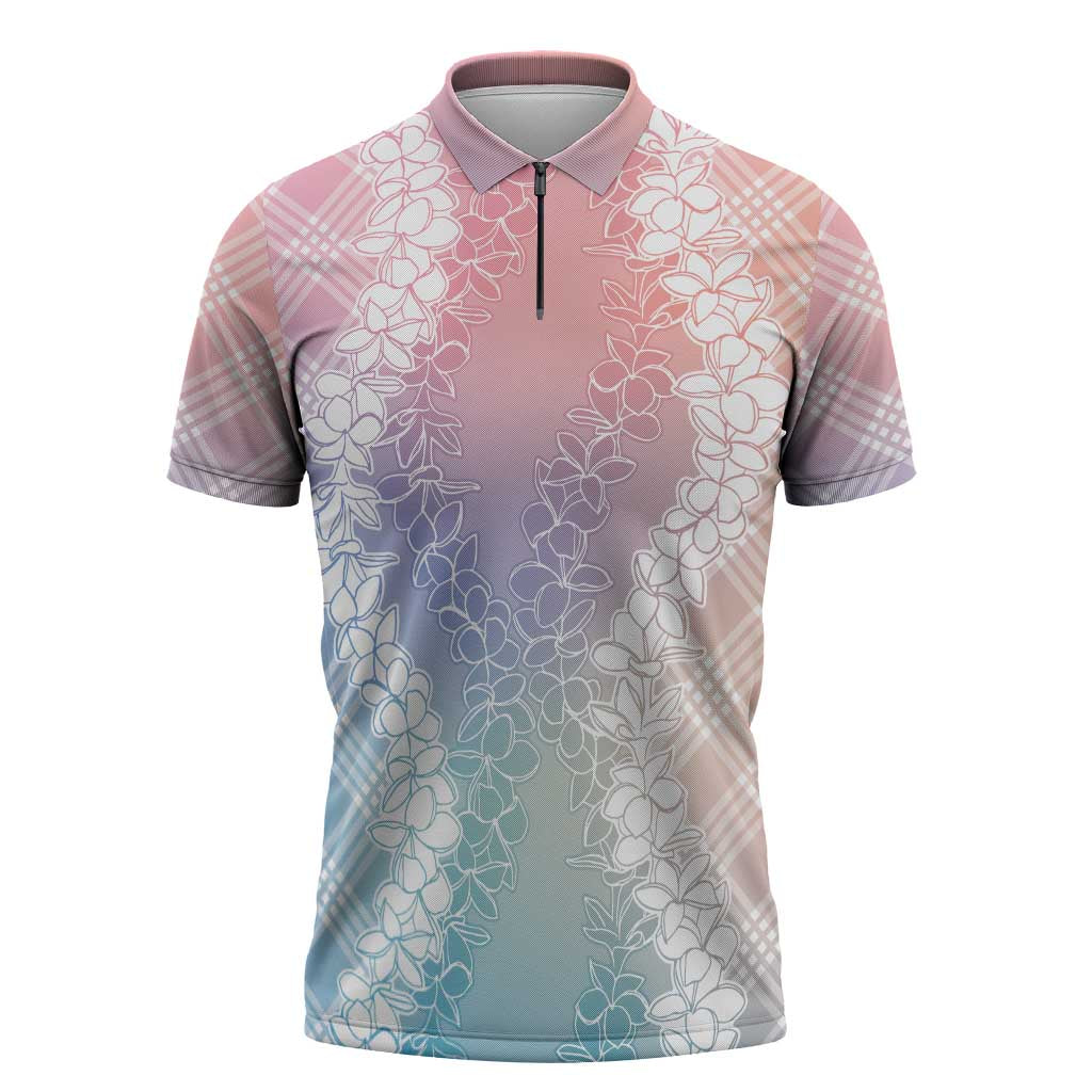 Hawaii Aloha Plumeria Lei Pastel Candy Palaka Zipper Polo Shirt - Polynesian Pride