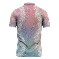 Hawaii Aloha Plumeria Lei Pastel Candy Palaka Zipper Polo Shirt - Polynesian Pride