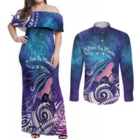 New Zealand Mother's Day Couples Matching Off Shoulder Maxi Dress and Long Sleeve Button Shirt Maori Hari Ra Mama LT7 Galaxy - Polynesian Pride