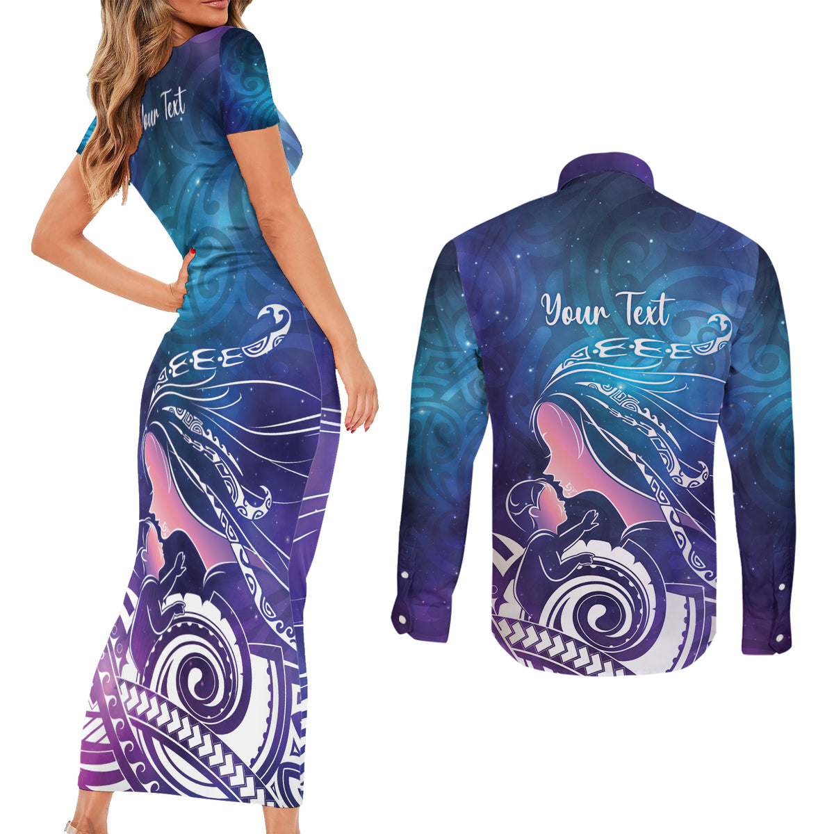 New Zealand Mother's Day Couples Matching Short Sleeve Bodycon Dress and Long Sleeve Button Shirt Maori Hari Ra Mama