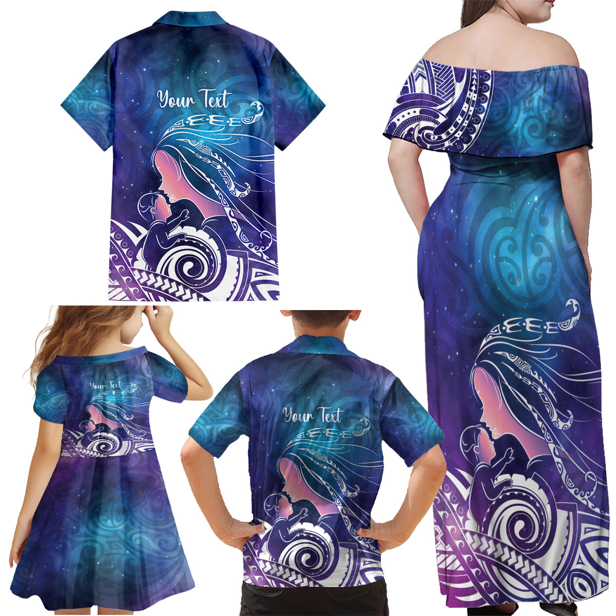 New Zealand Mother's Day Family Matching Off Shoulder Maxi Dress and Hawaiian Shirt Maori Hari Ra Mama LT7 - Polynesian Pride