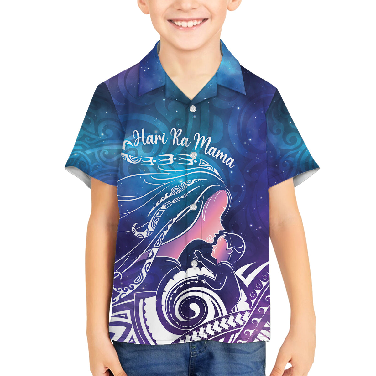 New Zealand Mother's Day Family Matching Off Shoulder Maxi Dress and Hawaiian Shirt Maori Hari Ra Mama LT7 Son's Shirt Galaxy - Polynesian Pride