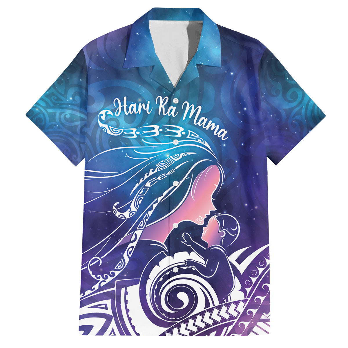 New Zealand Mother's Day Family Matching Off Shoulder Short Dress and Hawaiian Shirt Maori Hari Ra Mama LT7 Dad's Shirt - Short Sleeve Galaxy - Polynesian Pride
