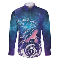 New Zealand Mother's Day Family Matching Off Shoulder Short Dress and Hawaiian Shirt Maori Hari Ra Mama LT7 Dad's Shirt - Long Sleeve Galaxy - Polynesian Pride