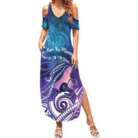 New Zealand Mother's Day Family Matching Summer Maxi Dress and Hawaiian Shirt Maori Hari Ra Mama LT7 Mom's Dress Galaxy - Polynesian Pride