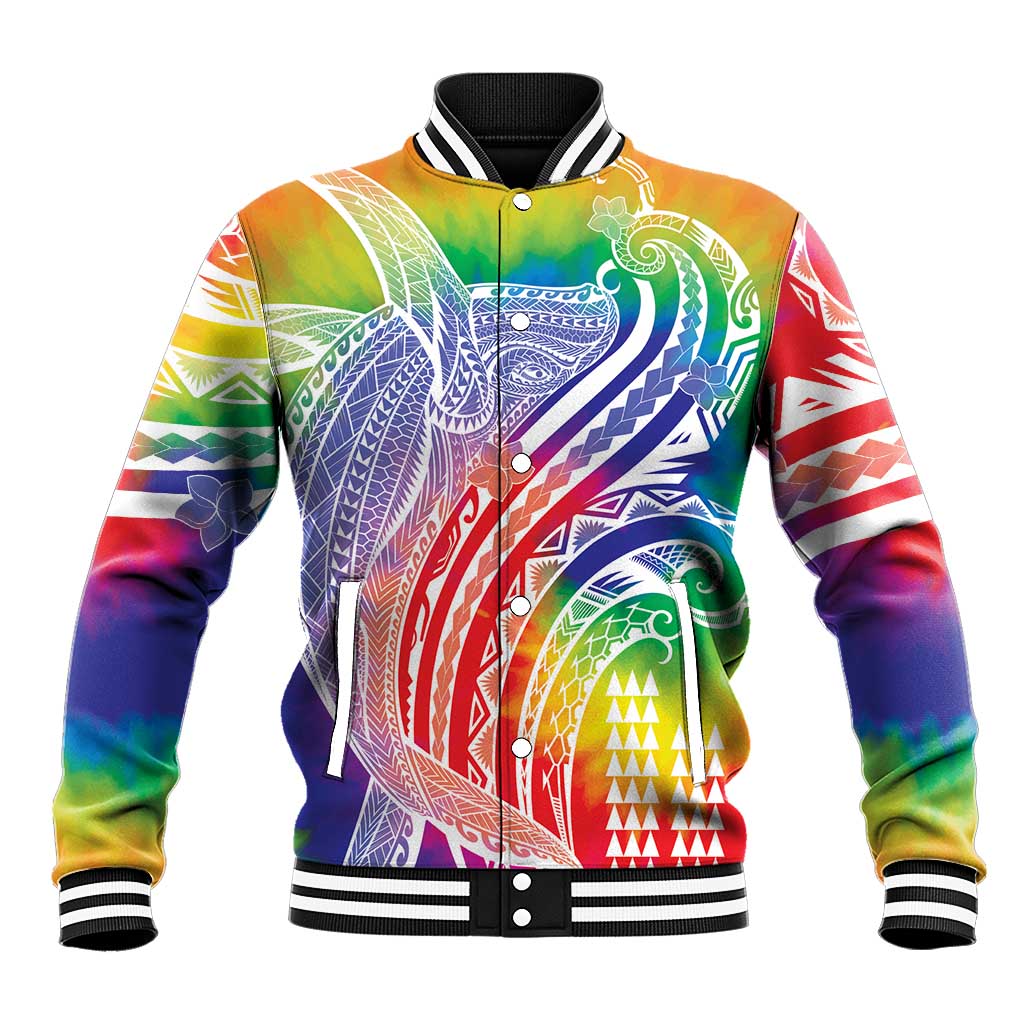 Aloha Pride Rainbow Tie Dye Baseball Jacket Humpback Whale - Love is Love LT7 Unisex Colorful - Polynesian Pride