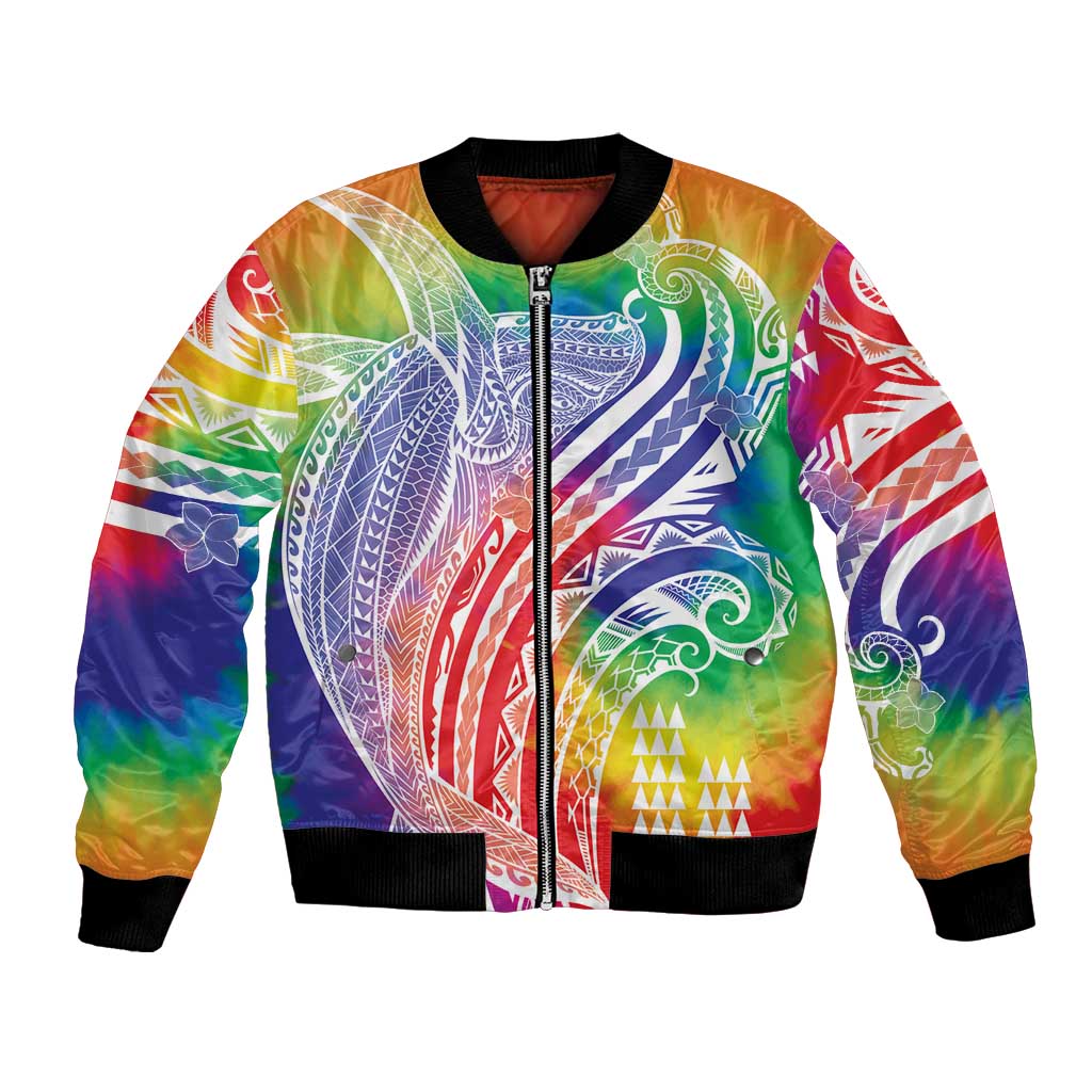 Aloha Pride Rainbow Tie Dye Bomber Jacket Humpback Whale - Love is Love LT7 Unisex Colorful - Polynesian Pride