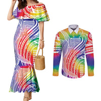 Aloha Pride Rainbow Tie Dye Couples Matching Mermaid Dress and Long Sleeve Button Shirt Humpback Whale - Love is Love LT7 Colorful - Polynesian Pride
