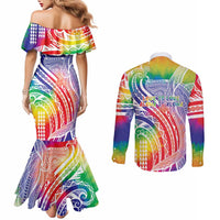 Aloha Pride Rainbow Tie Dye Couples Matching Mermaid Dress and Long Sleeve Button Shirt Humpback Whale - Love is Love LT7 - Polynesian Pride