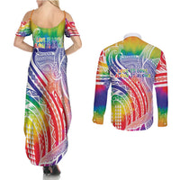 Aloha Pride Rainbow Tie Dye Couples Matching Summer Maxi Dress and Long Sleeve Button Shirt Humpback Whale - Love is Love LT7 - Polynesian Pride