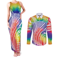 Aloha Pride Rainbow Tie Dye Couples Matching Tank Maxi Dress and Long Sleeve Button Shirt Humpback Whale - Love is Love LT7 Colorful - Polynesian Pride