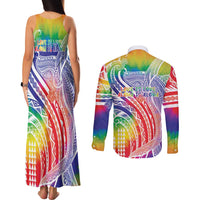 Aloha Pride Rainbow Tie Dye Couples Matching Tank Maxi Dress and Long Sleeve Button Shirt Humpback Whale - Love is Love LT7 - Polynesian Pride