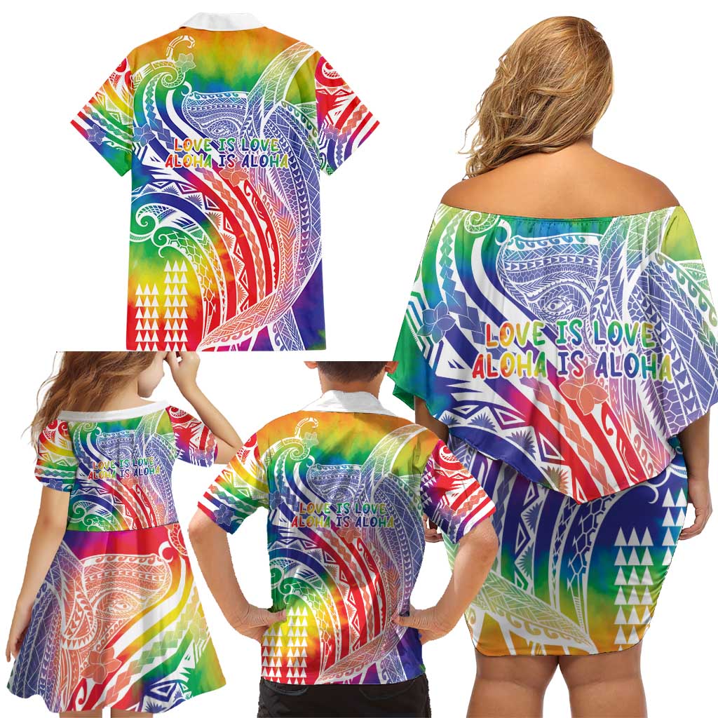 Aloha Pride Rainbow Tie Dye Family Matching Off Shoulder Short Dress and Hawaiian Shirt Humpback Whale - Love is Love
