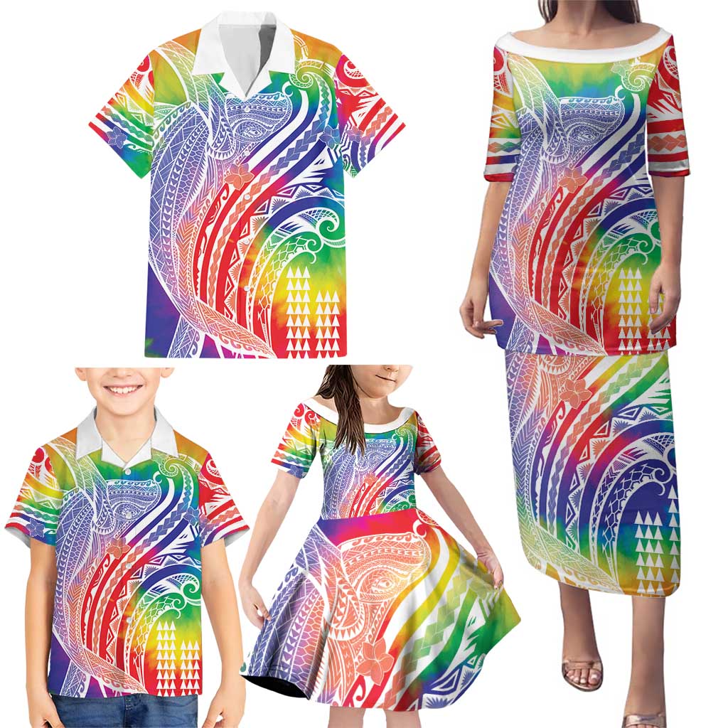 Aloha Pride Rainbow Tie Dye Family Matching Puletasi and Hawaiian Shirt Humpback Whale - Love is Love
