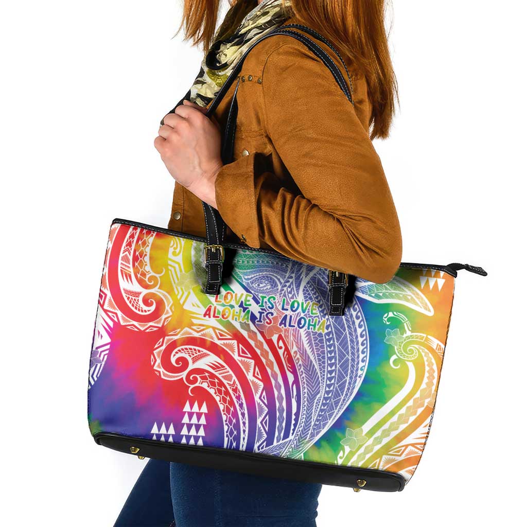 Aloha Pride Rainbow Tie Dye Leather Tote Bag Humpback Whale - Love is Love LT7 Colorful - Polynesian Pride
