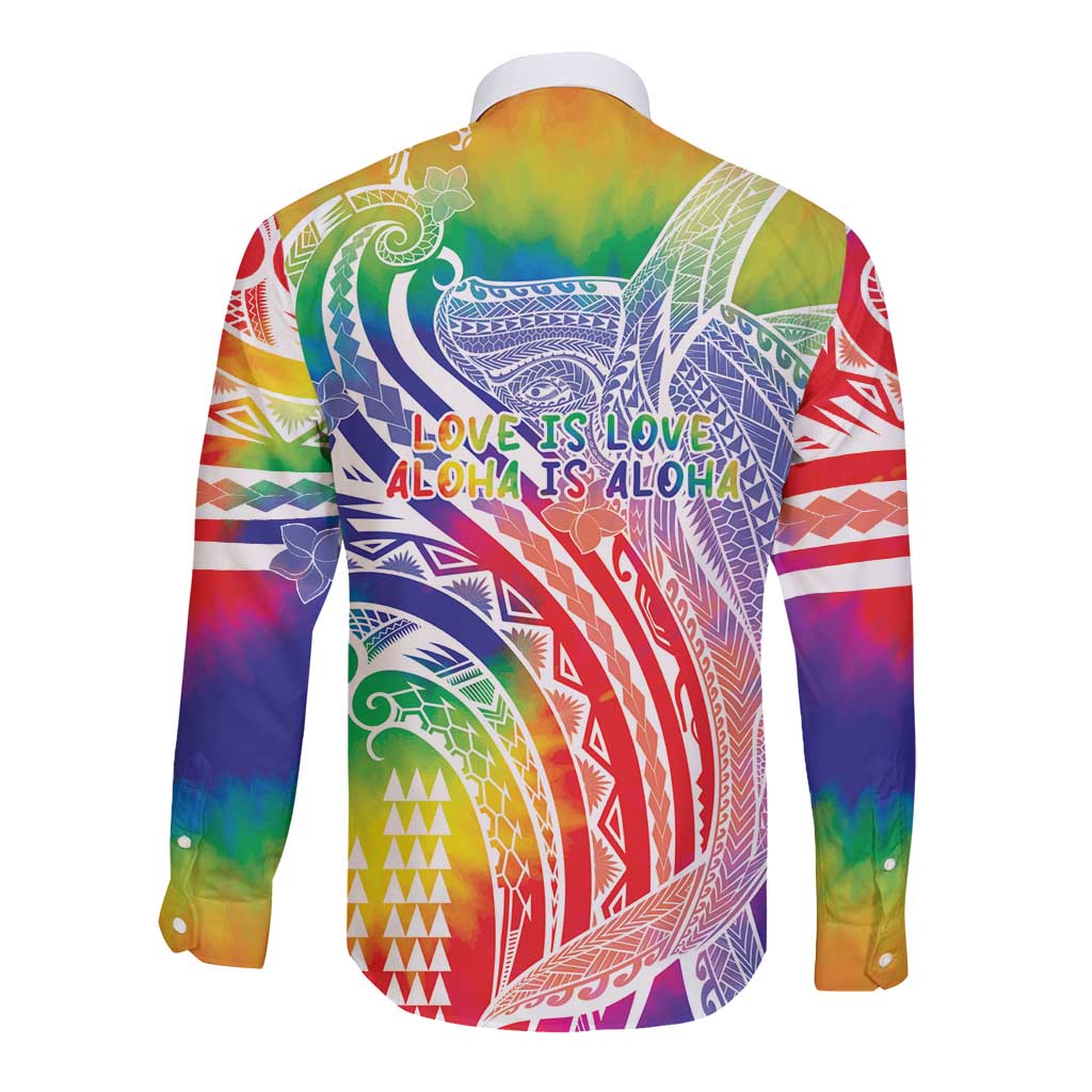 Aloha Pride Rainbow Tie Dye Long Sleeve Button Shirt Humpback Whale - Love is Love