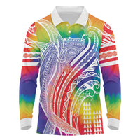 Aloha Pride Rainbow Tie Dye Long Sleeve Polo Shirt Humpback Whale - Love is Love LT7 Colorful - Polynesian Pride