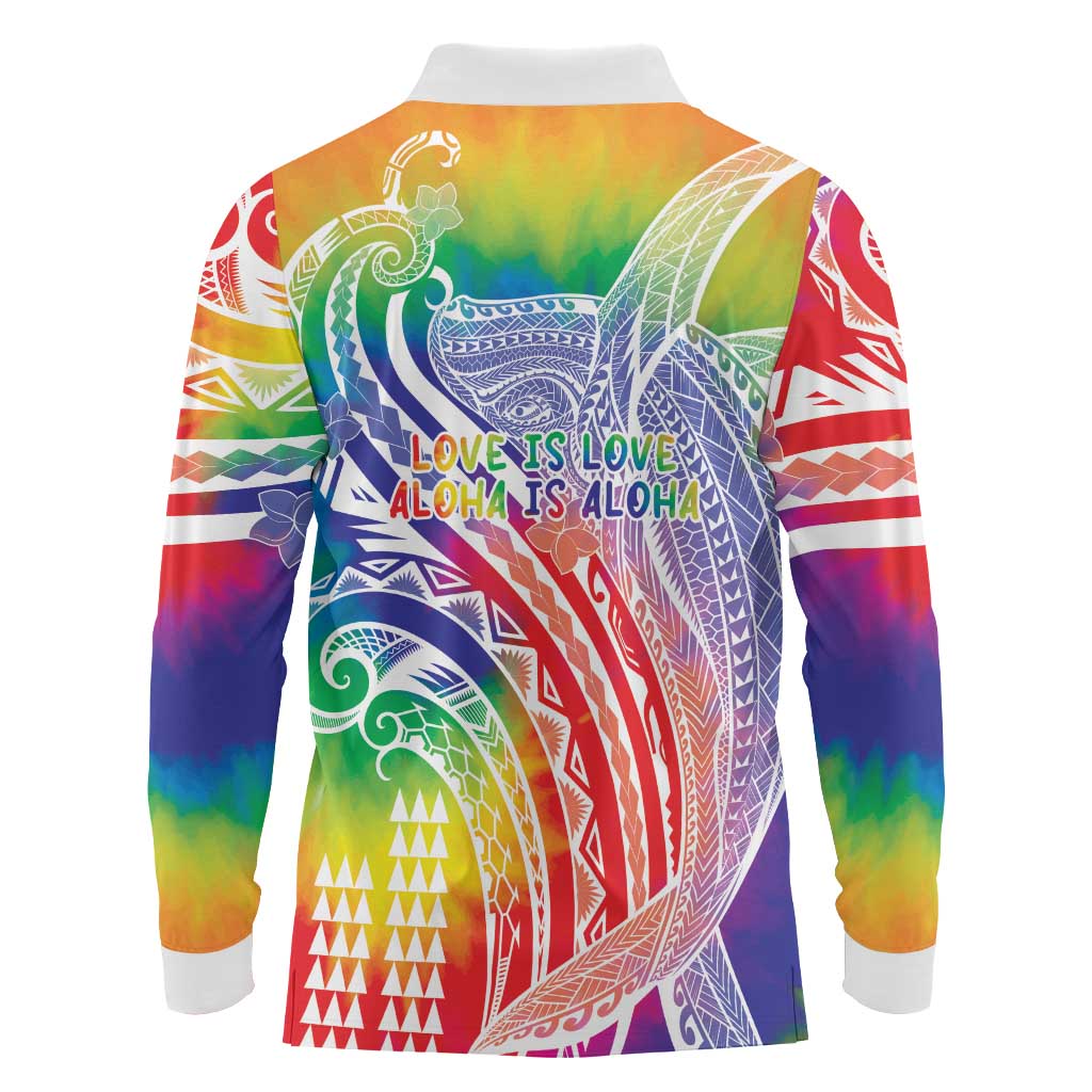 Aloha Pride Rainbow Tie Dye Long Sleeve Polo Shirt Humpback Whale - Love is Love LT7 - Polynesian Pride