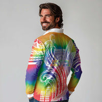 Aloha Pride Rainbow Tie Dye Long Sleeve Polo Shirt Humpback Whale - Love is Love LT7 - Polynesian Pride